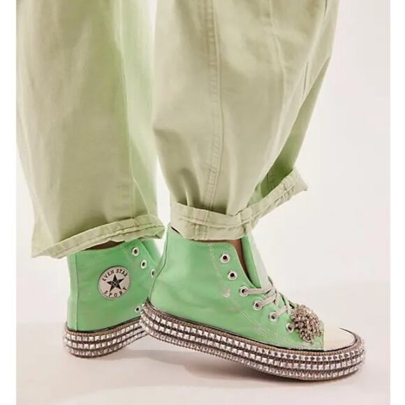 NEW Nan-Ku Couture Free People Cruise Studded Spring Ming Green High Top Sneaker - Picture 4 of 10
